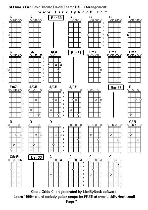 Chord Grids Chart of chord melody fingerstyle guitar song-St Elmo s Fire Love Theme-David Foster-BASIC Arrangement,generated by LickByNeck software.